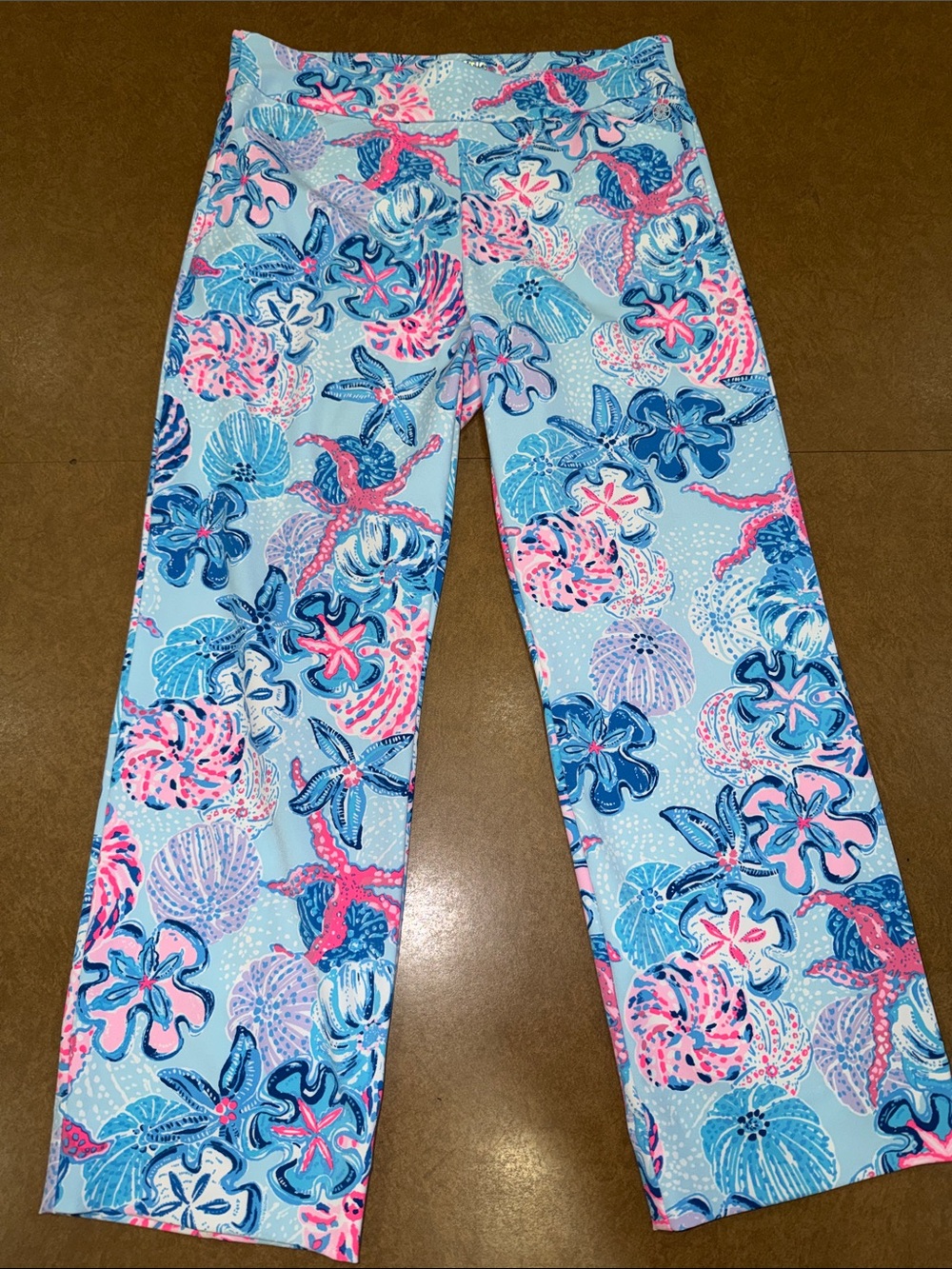 Lilly Pulitzer Alston High Rise Light Blue Floral & Pink Shell Cropped Pants
